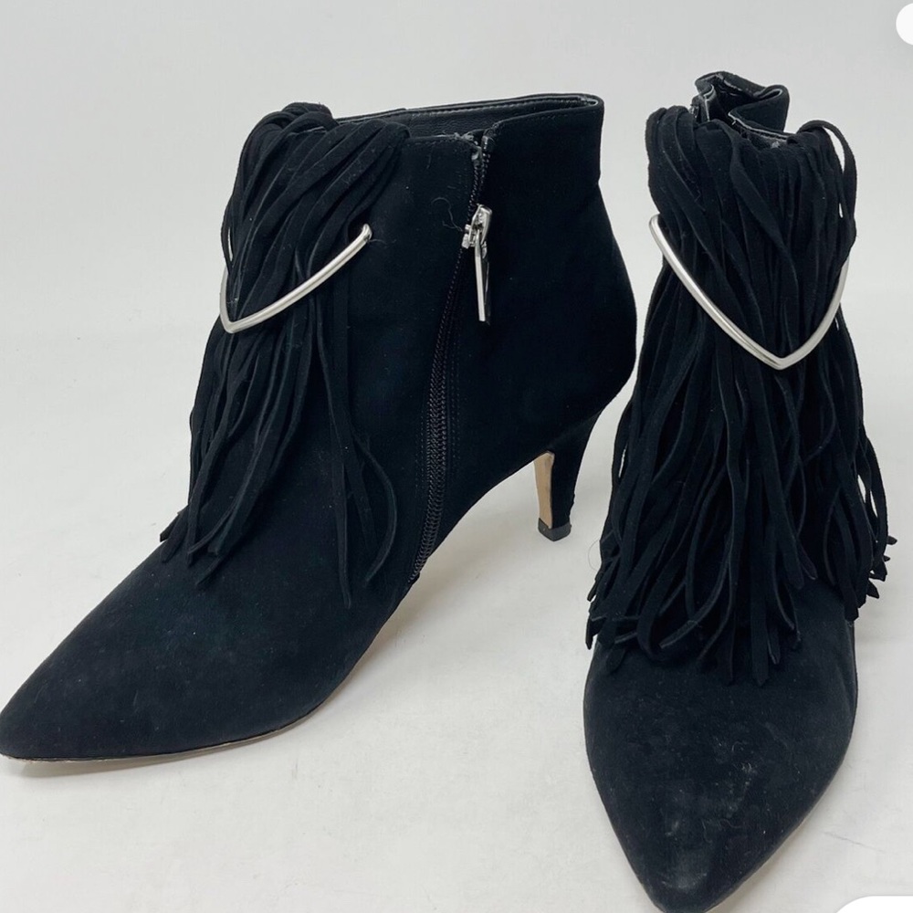 BRIAN ATWOOD Women’s Black Suede Firing PERRI Booties Metal Detail Desig…